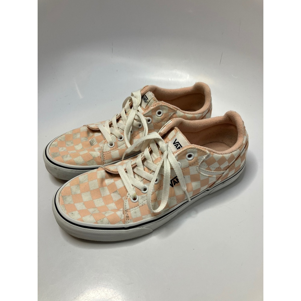 Vans peach &‎ white checkered sneakers women's size 10 skateboard punk trendy